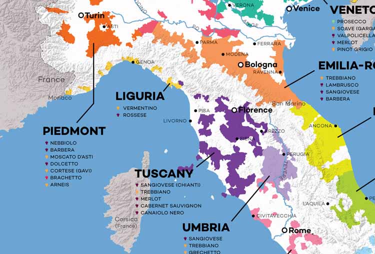 Bản đồ các vùng trông nho ở nước Ý Bản đồ các vùng trông nho ở nước Ý